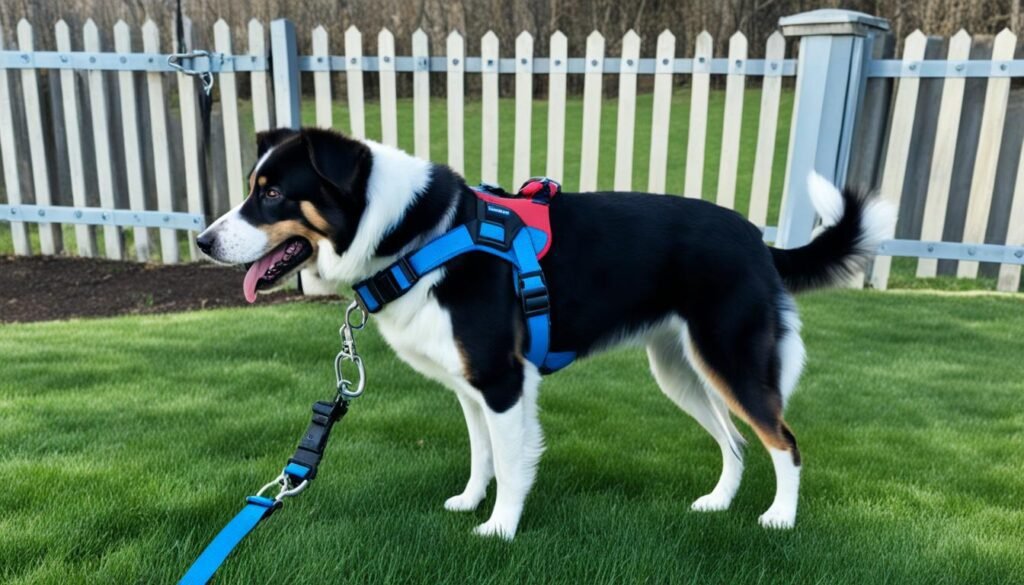 dog wearing a harness