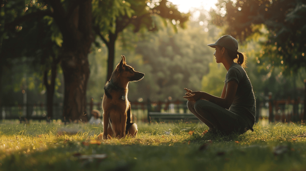 A person training a dog in the park