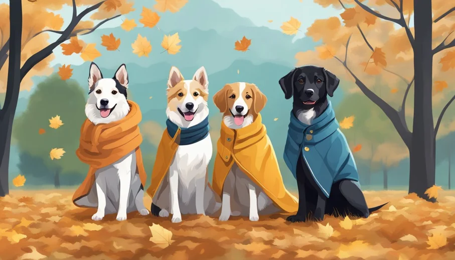 Happy dogs wearing winter coats