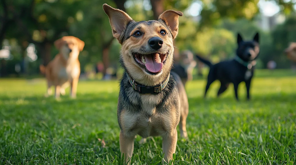 Dogs running in the park